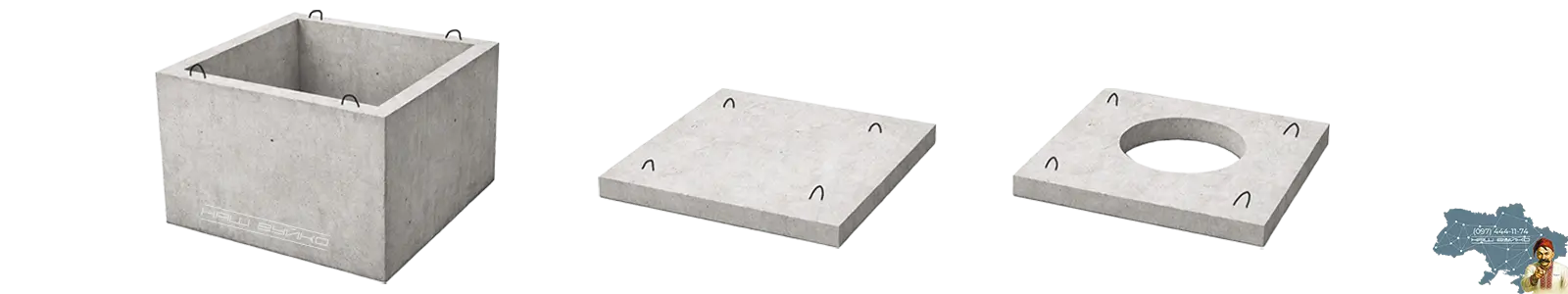 залізобетонні елементи согів: квадрат, днище, кришка з отвором